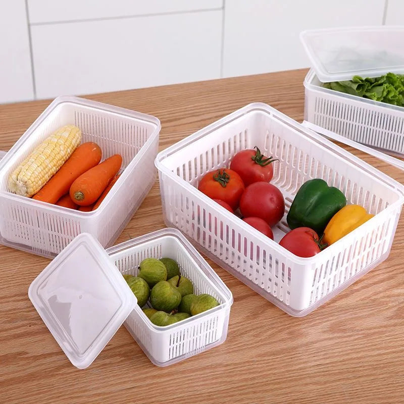 Organizador para refrigerador, caja de almacenamiento para frigorífico, cajas de frutas y verduras frescas, escurridor, contenedores de almacenamiento, despensa, organizador de cocina