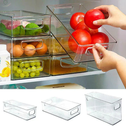 Contenedores organizadores para refrigerador, caja de almacenamiento de alimentos apilable con asa, despensa de plástico transparente, herramienta organizadora de alimentos y congelador, 1 ud.