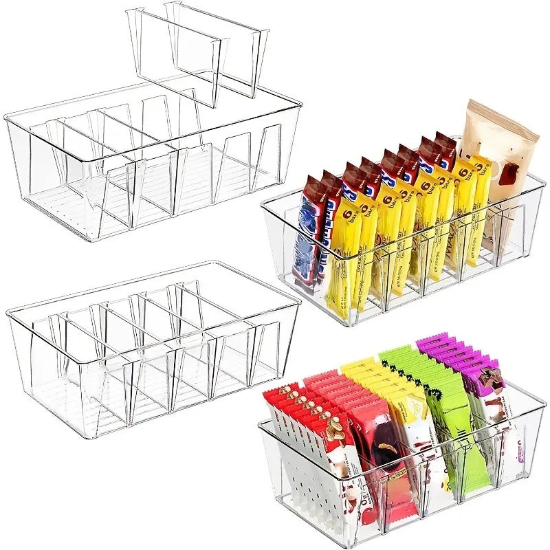 Organizador para refrigerador, contenedor de plástico transparente para almacenamiento de alimentos, caja de almacenamiento para frigorífico con divisor, despensa, organizador de cocina