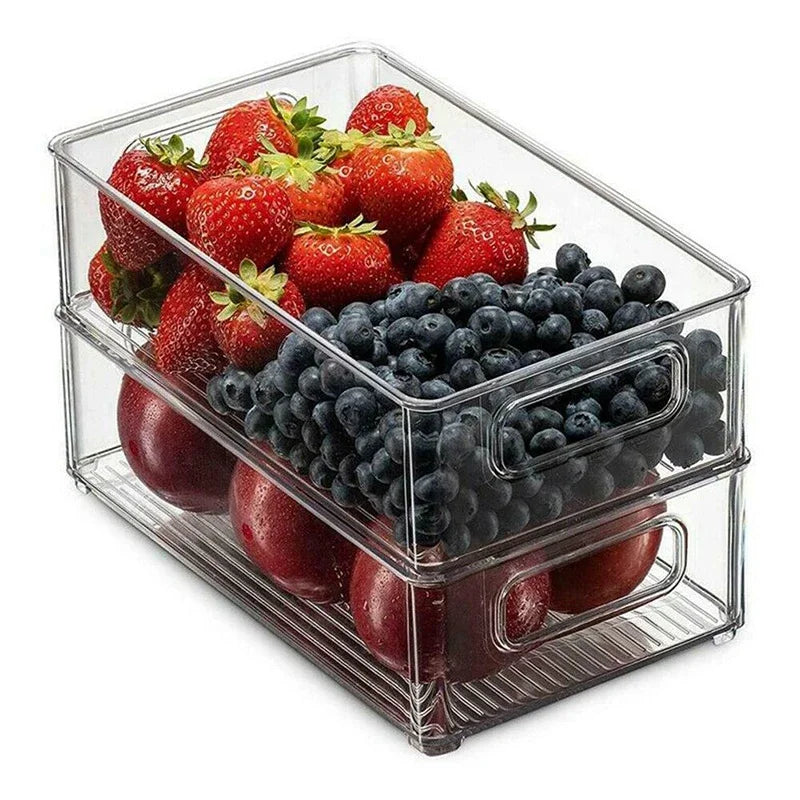 Contenedores organizadores para refrigerador, caja de almacenamiento de alimentos apilable con asa, despensa de plástico transparente, herramienta organizadora de alimentos y congelador, 1 ud.