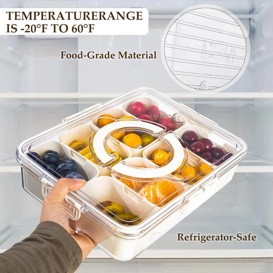 Bandeja para servir dividida de 8 rejillas, caja de almacenamiento portátil para cocina, caja separadora de condimentos de subformato, caja de comida para aperitivos y frutas para mantenimiento fresco