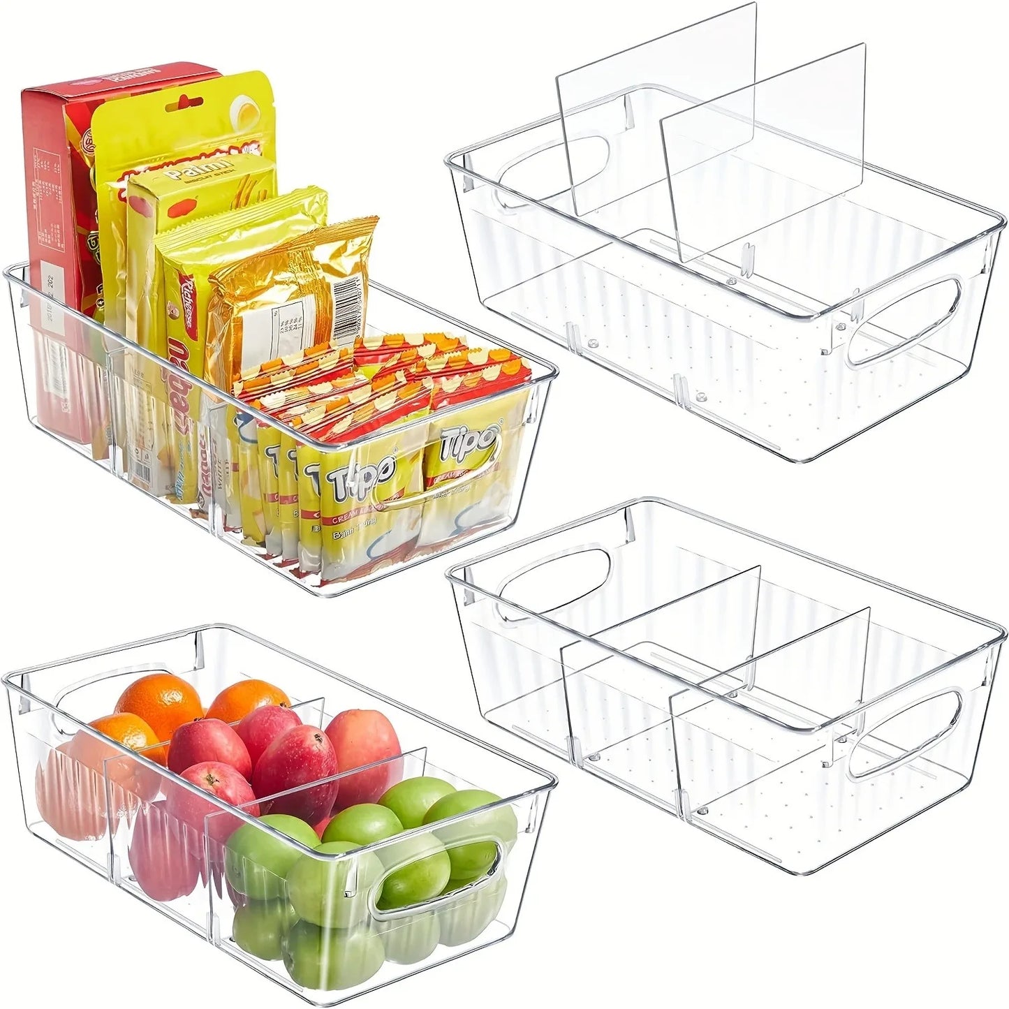 Organizador para refrigerador, contenedor de plástico transparente para almacenamiento de alimentos, caja de almacenamiento para frigorífico con divisor, despensa, organizador de cocina